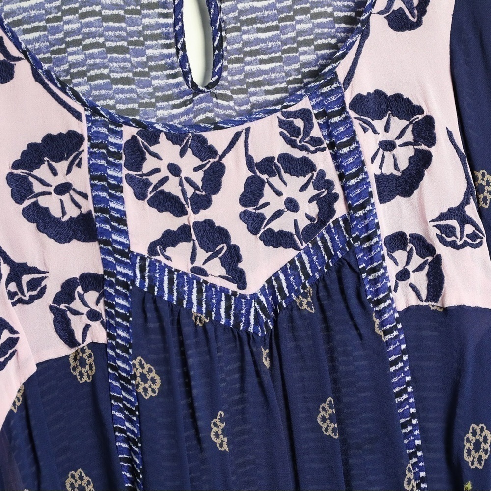 Anthropologie Floreat Rhiannon Peasant Top Bohemian Blouse Blue Embroidered S - Picture 11 of 12